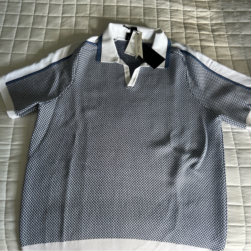 NWT FOR THE REPUBLIC Men's Viscose blend POLO Sweater Navy Combo SZ LARGE $98